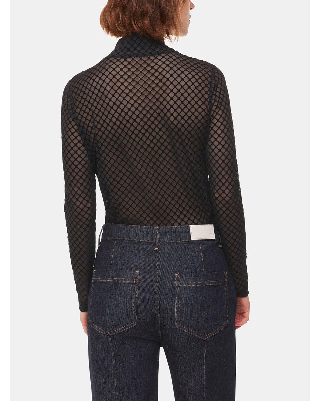 Whistles Black Women's Checked Flocked Mesh Top