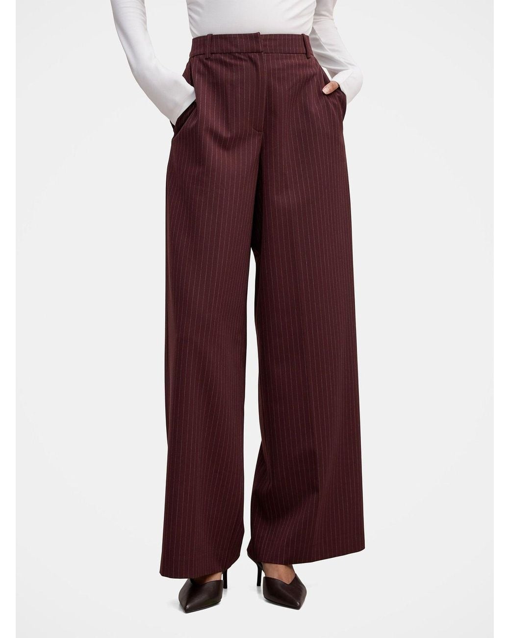 Forever New Purple Paloma Pinstriped Wide Leg Trousers