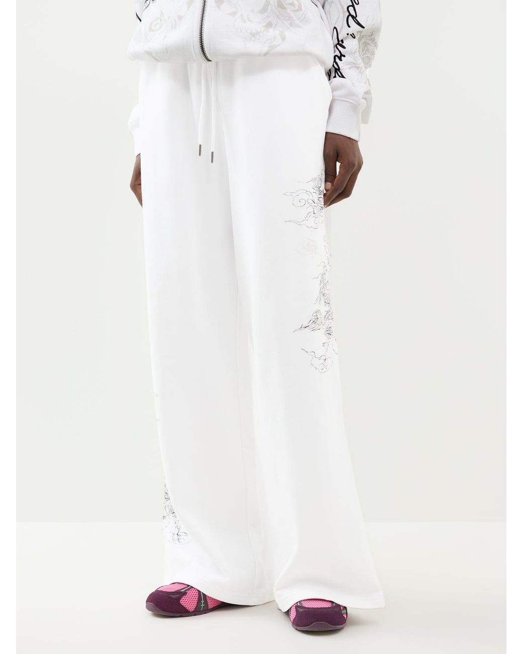 Ed Hardy White Gothic Dragon Relaxed Joggers