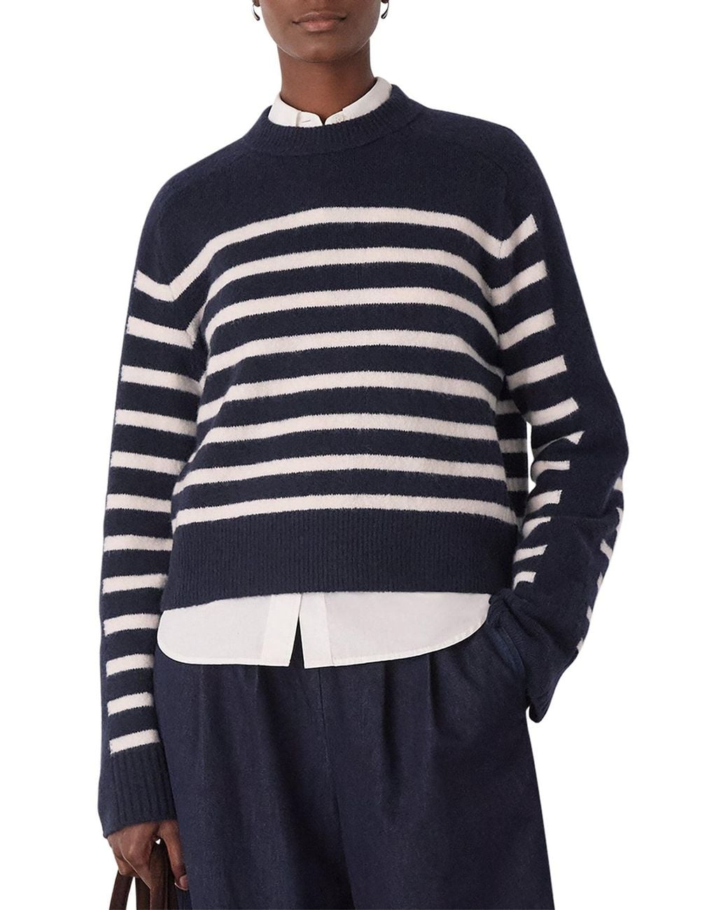 Whistles Blue Contrast Stripe Knit, Wool