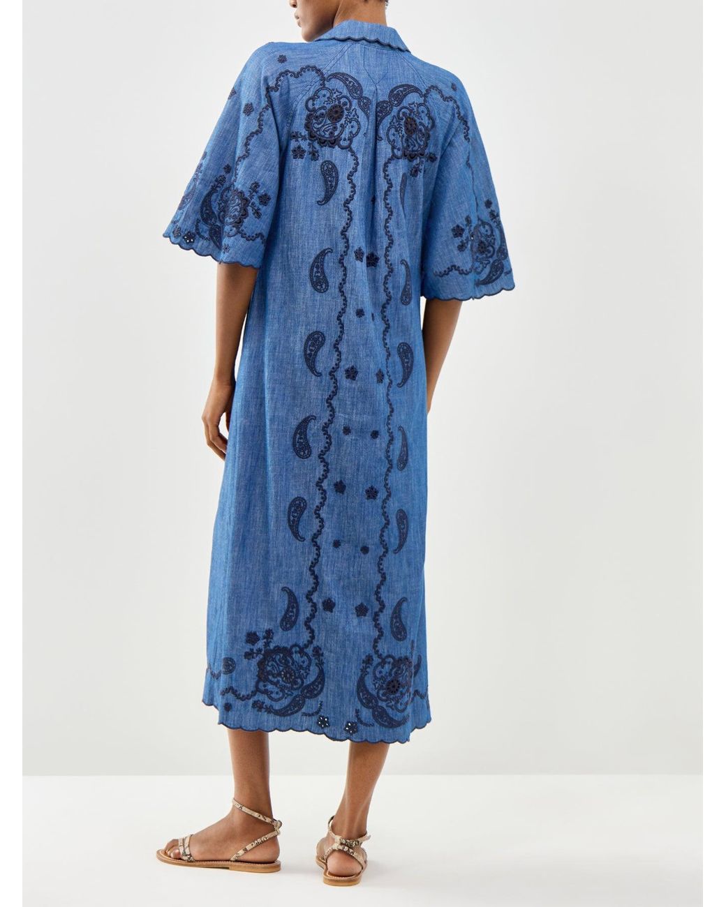 Zimmermann Blue Aster Embroidered Denim Midi Dress