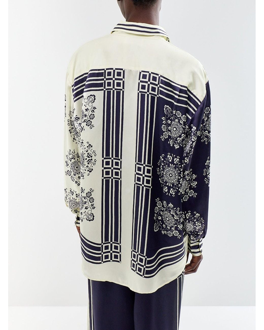 ALÉMAIS Blue Banderra Silk Satin Scarf Shirt