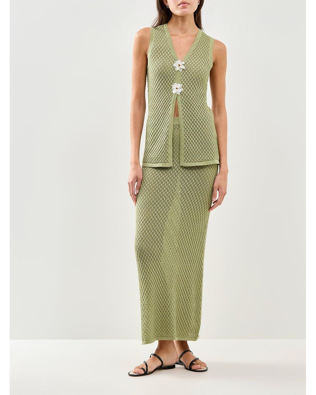 Pretty Lavish Green Imani Pointelle Knit Waistcoat