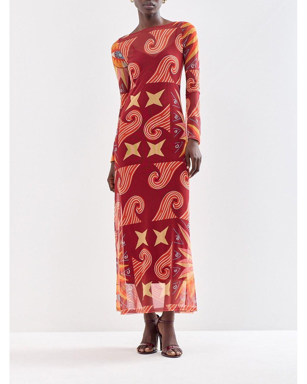 Never Fully Dressed Red Aria Dolce Vita Mesh Maxi Dress