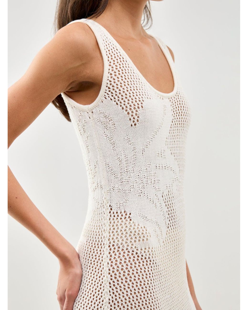 Pretty Lavish White Kailani Floral Openwork Knit Dress Cream