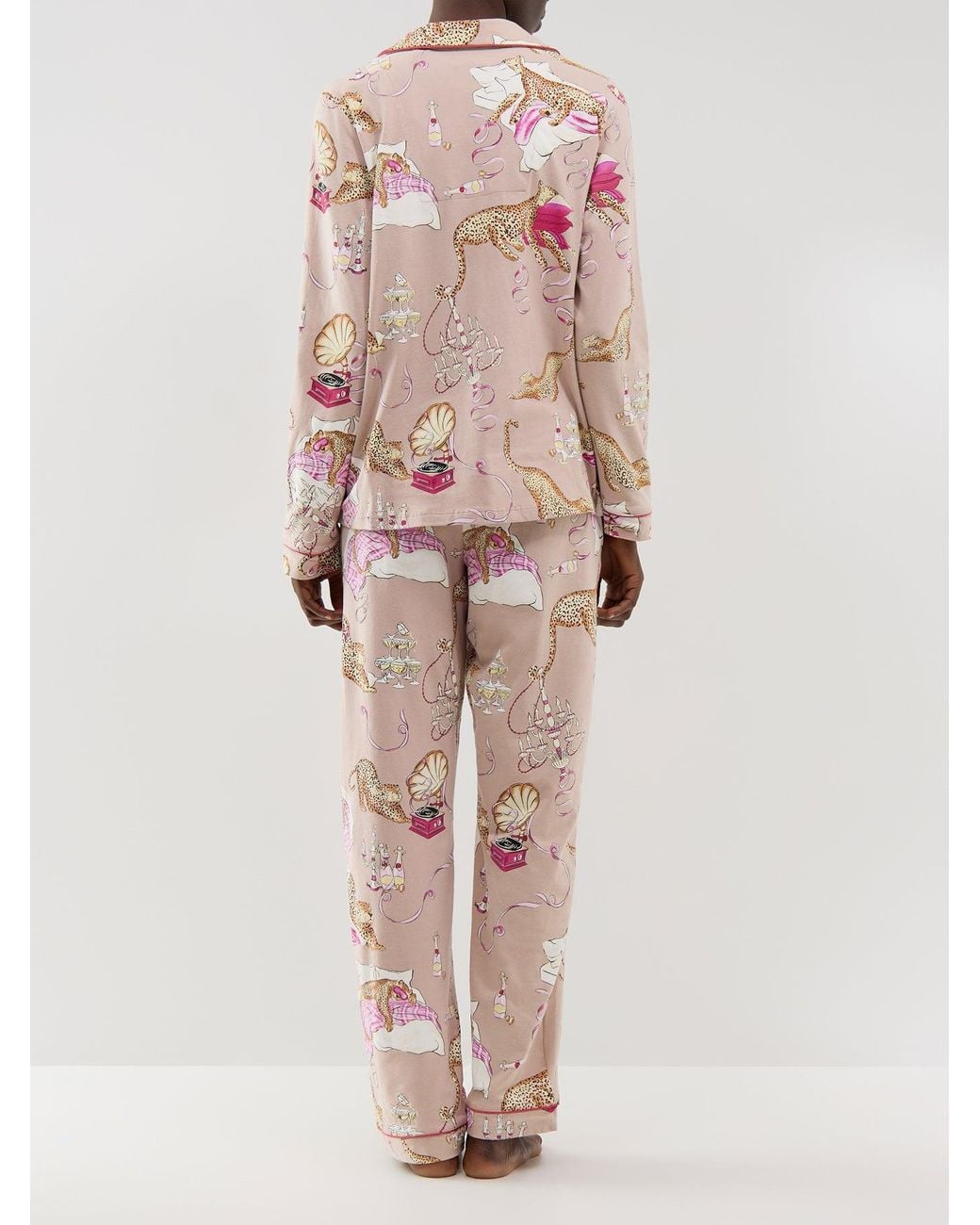 Chelsea Peers Pink Organic Party Leopard Long Button-Up Pyjama Set