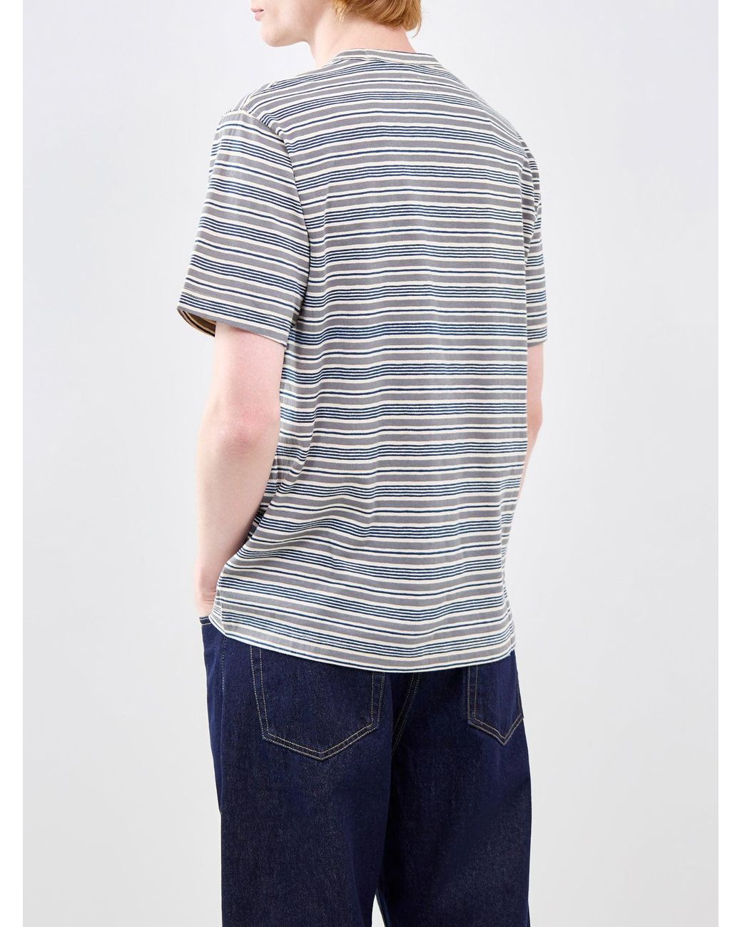 Universal Works Gray Core Stripe T-Shirt for men
