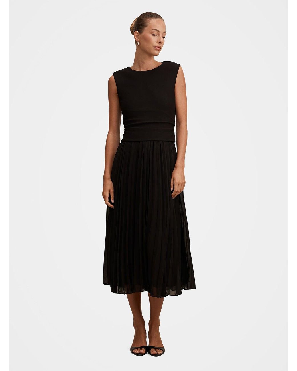 Forever New Black Emilia 2-In-1 Pleated Midi Dress