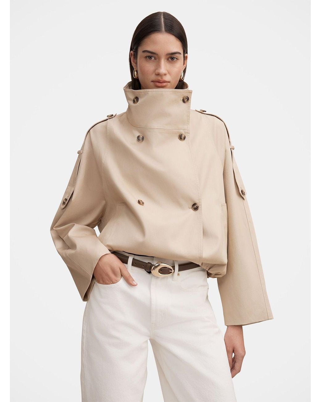Forever New Natural Billie Funnel Neck Short Trench Coat