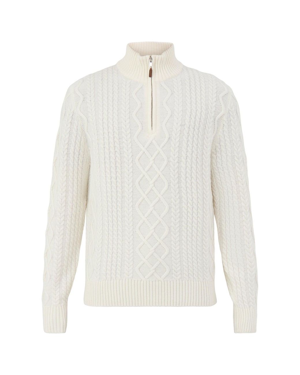Gant White Blend Cable Knit Half Zip Jumper for men