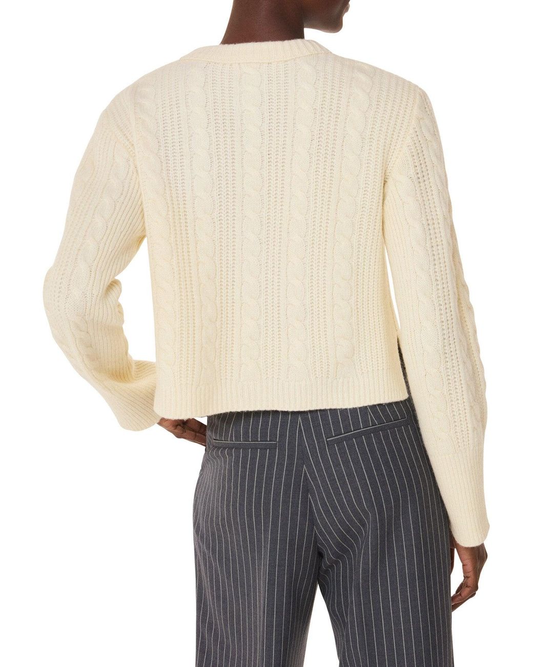 Whistles White Women's Cable Detail Crew Neck Knit