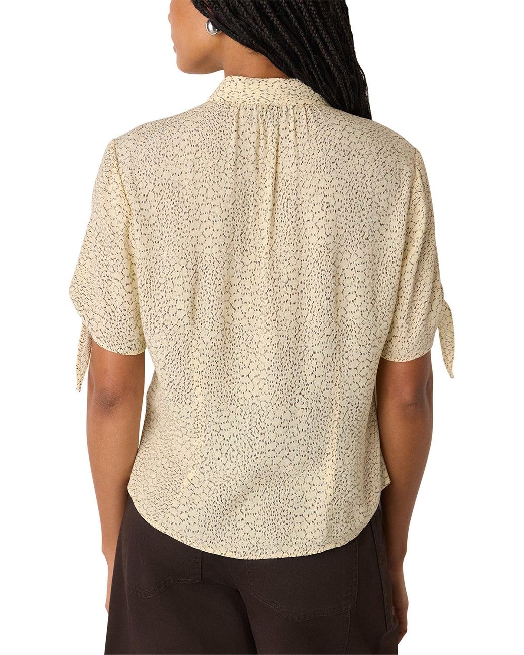 Whistles White Dashed Marks Tie Sleeve Blouse Cream