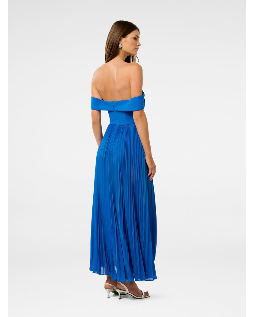 Forever New Blue Louise Off Shoulder Pleated Midi Dress