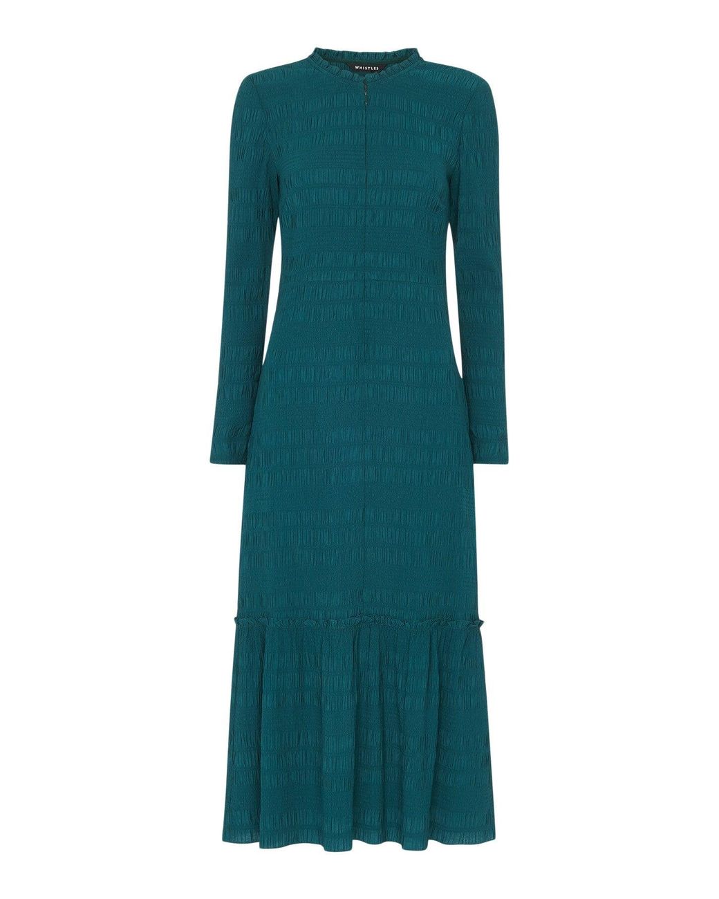 Whistles Green Mila Long-Sleeve Flared-Hem Stretch-Woven Midi Dress