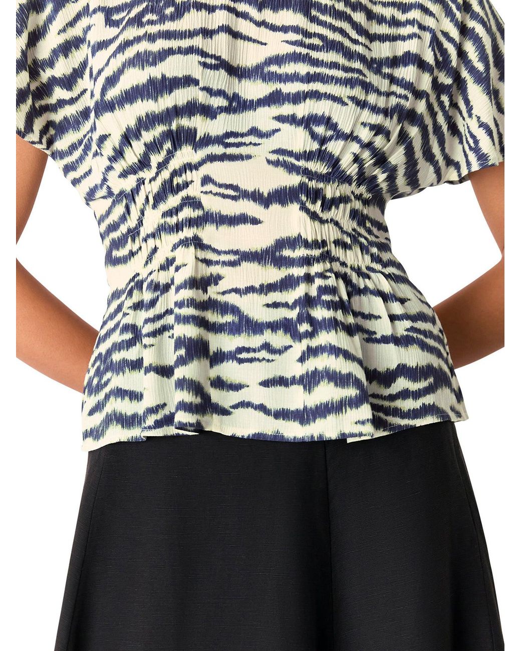 Whistles White Feathered Tiger Shirred Blouse, Wood/Metal