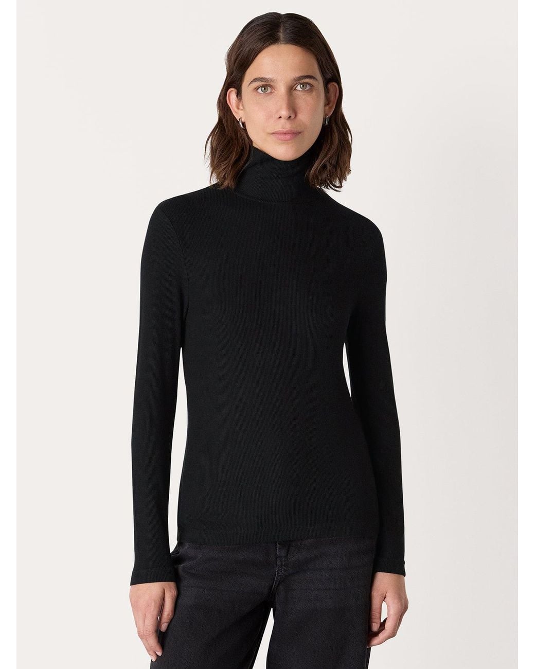 Whistles Black Essential Ribbed Polo Jumper