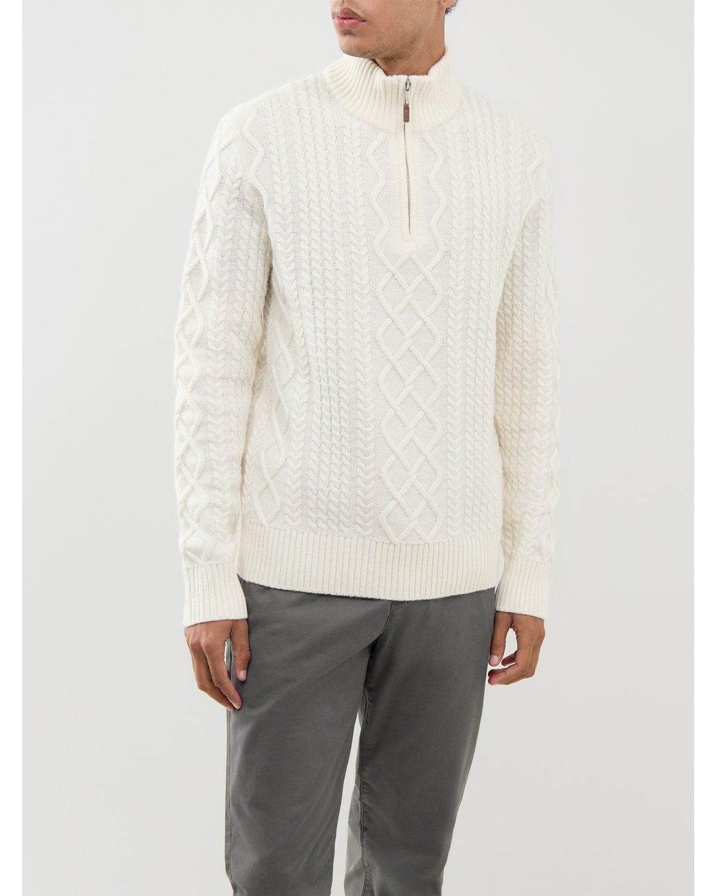 Gant White Blend Cable Knit Half Zip Jumper for men