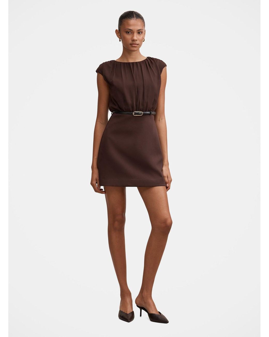 Forever New Brown Quinn Gathered Bodice Mini Dress