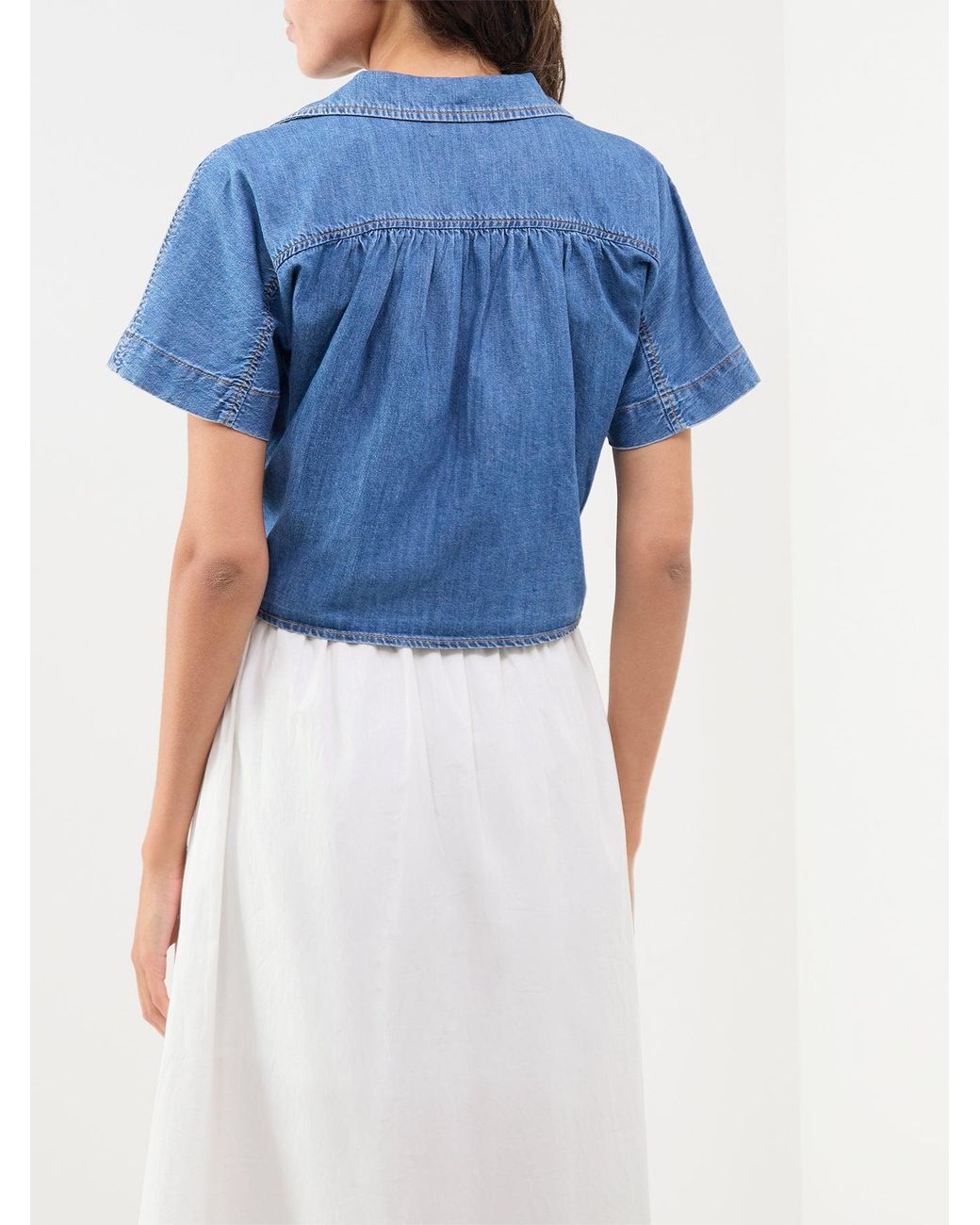 ONLY Blue Paula Short Sleeve Tie Denim Shirt