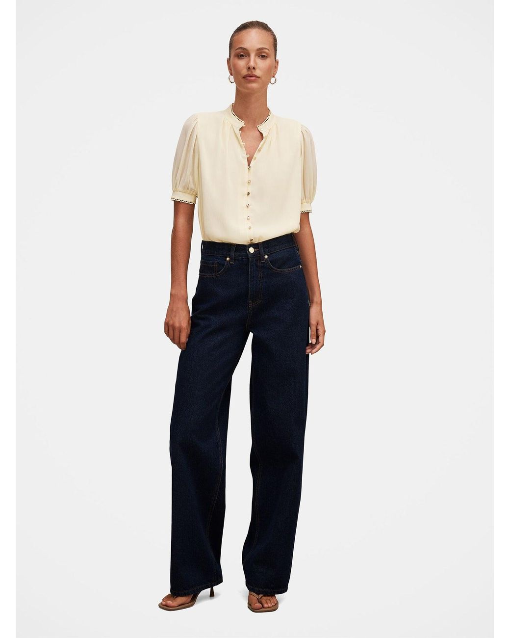 Forever New Natural Leighton Short Sleeve Blouse