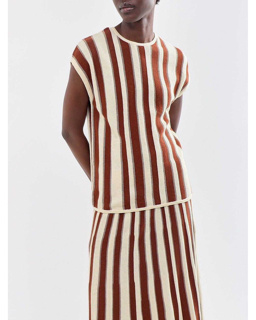 SELECTED Brown Lina Sleeveless Knit Crew Neck Jumper Cream