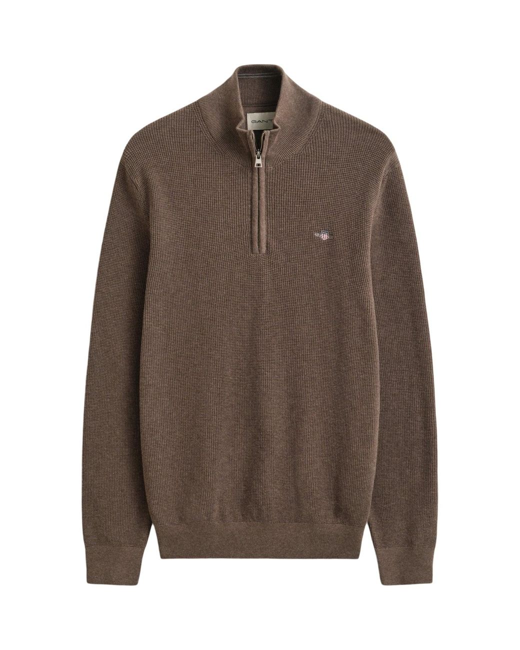 Gant Brown Micro Textured Half Zip Jumper for men