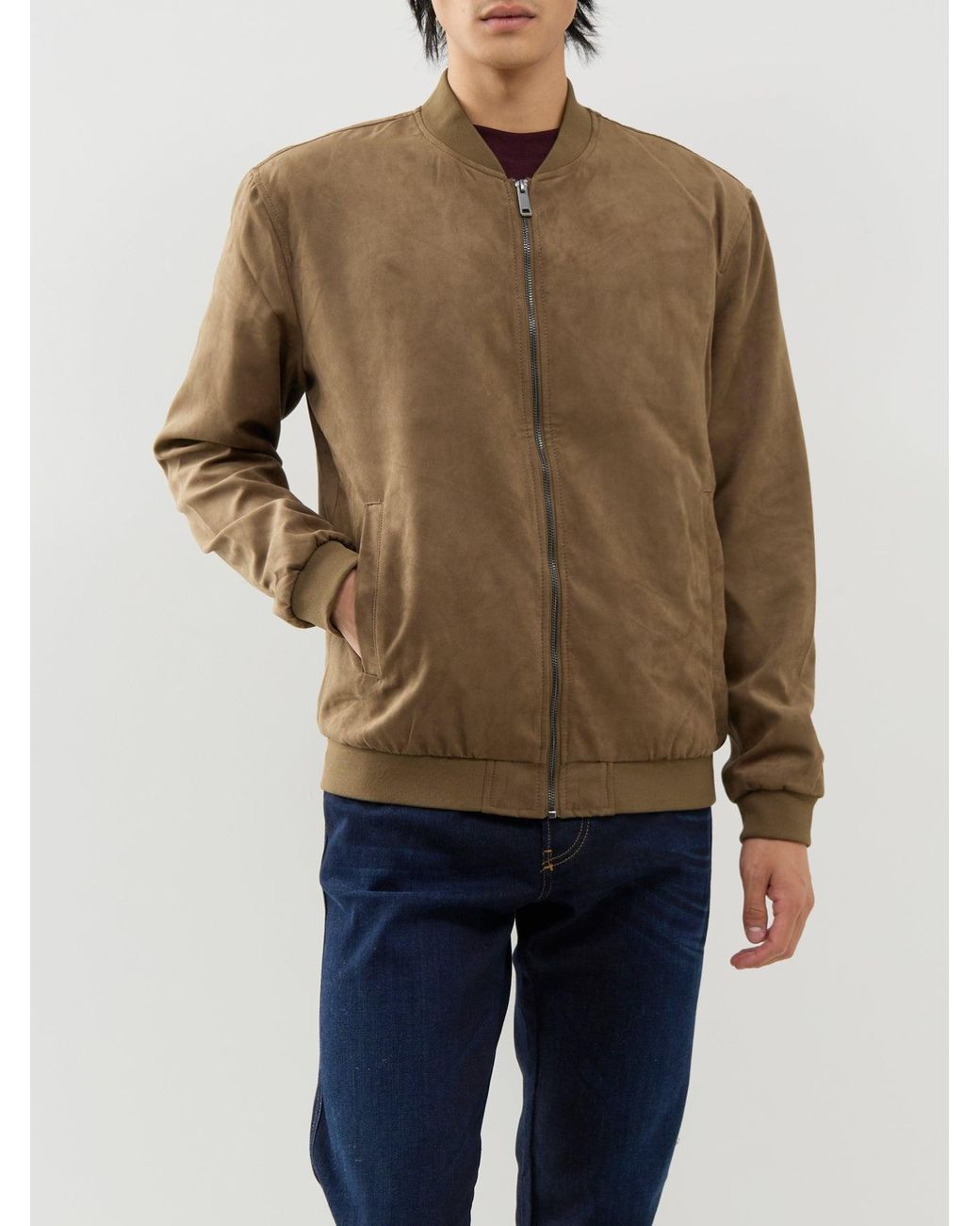 Only & Sons Brown Faux Suede Bomber Jacket – Tan for men