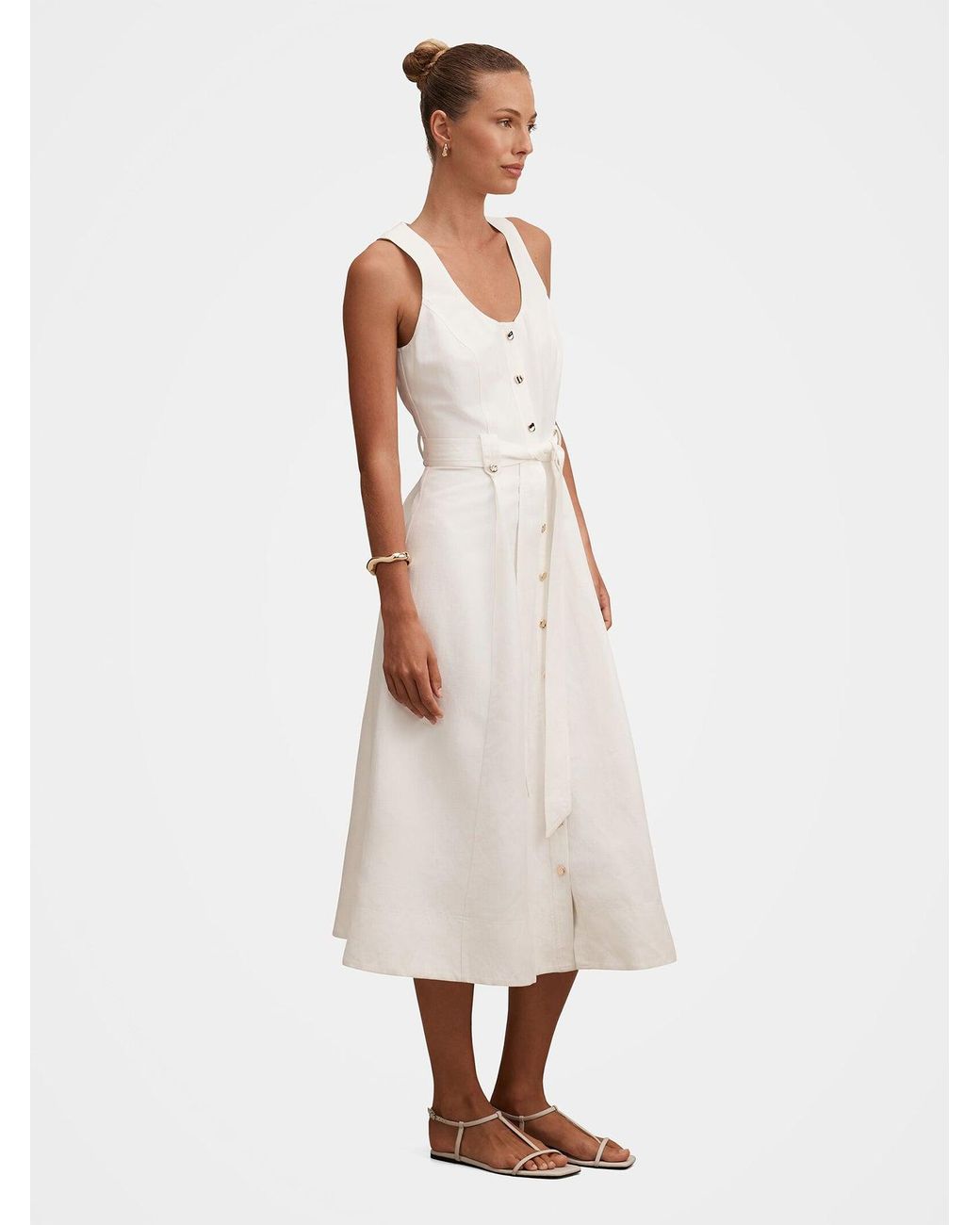 Forever New White Priscilla Button-Down Midi Dress