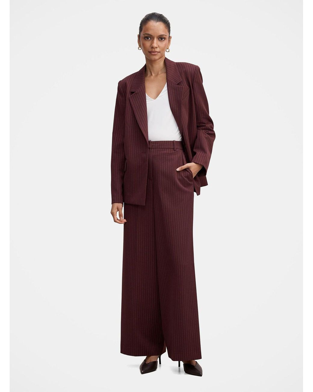 Forever New Purple Paloma Pinstriped Wide Leg Trousers