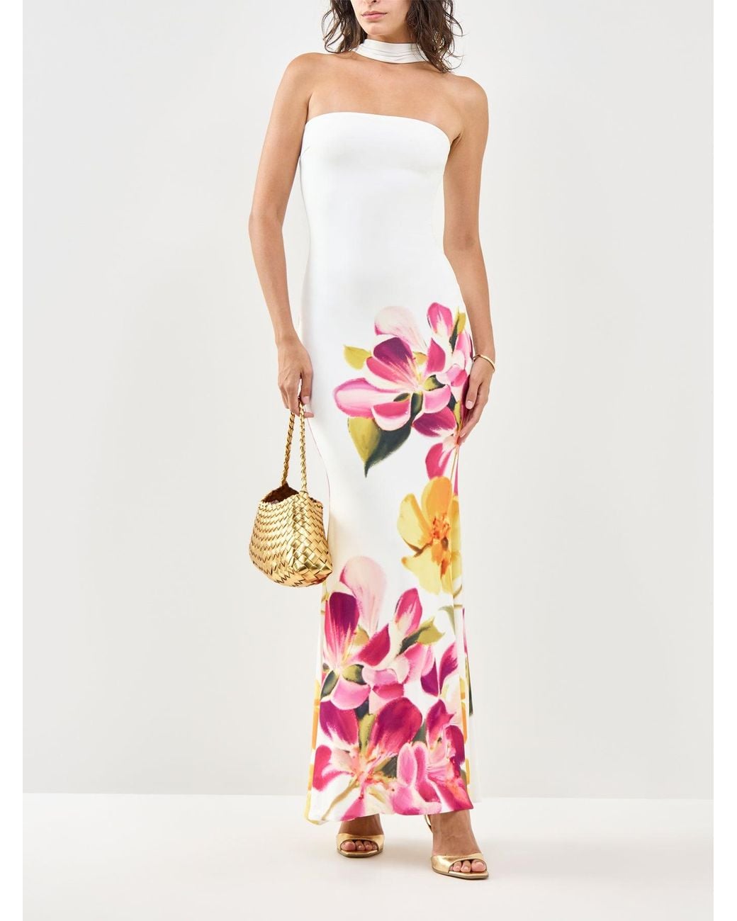 Club L London Pink Brooke Floral Bandeau Maxi Dress