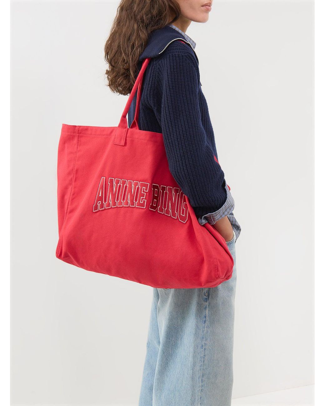Anine Bing Red Leo Canvas Tote Bag