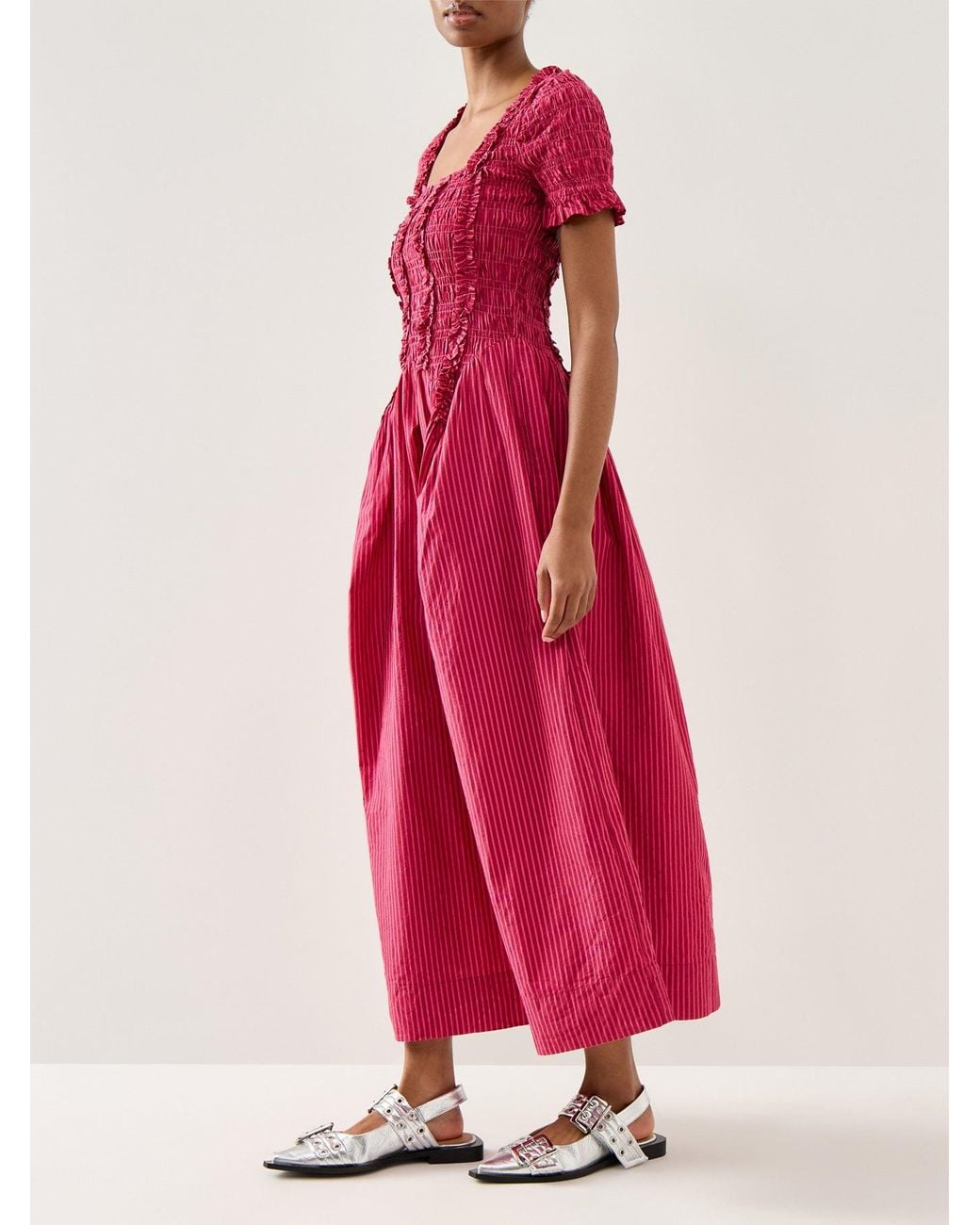 Damson Madder Red Raphaela Ruffle Midi Dress Business