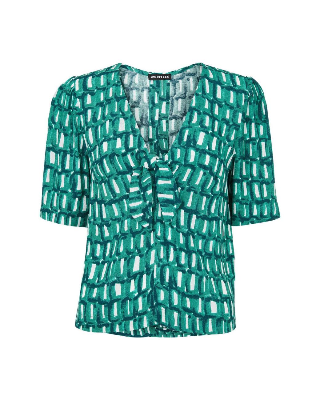 Whistles Green Women's Linked Smudge Tie Front Top