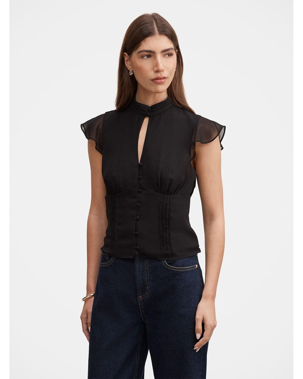 Forever New Black Eden Keyhole Blouse