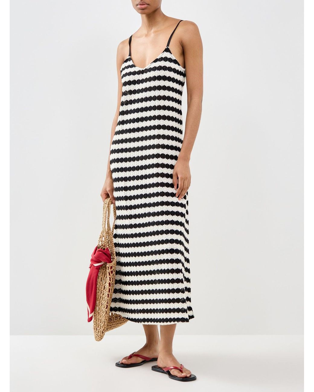 ONLY White Evara Sleeveless Stripe Midi Dress Print