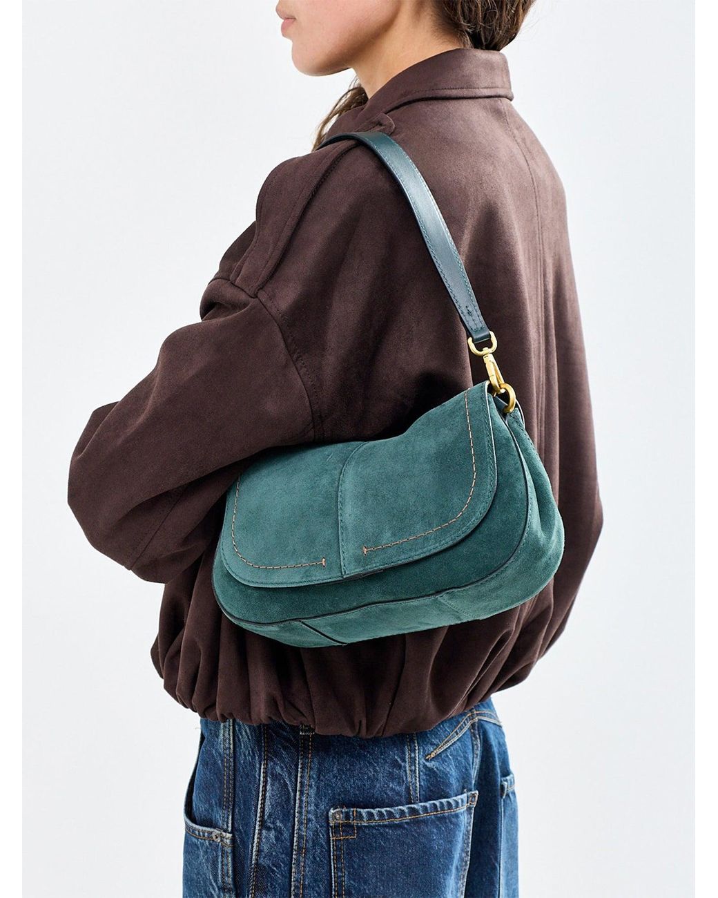 Gianni Chiarini Green Helena Round Suede Shoulder Bag