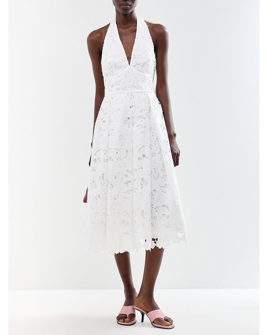Club L London White Maribel Lace Plunge-Neck Midi Dress