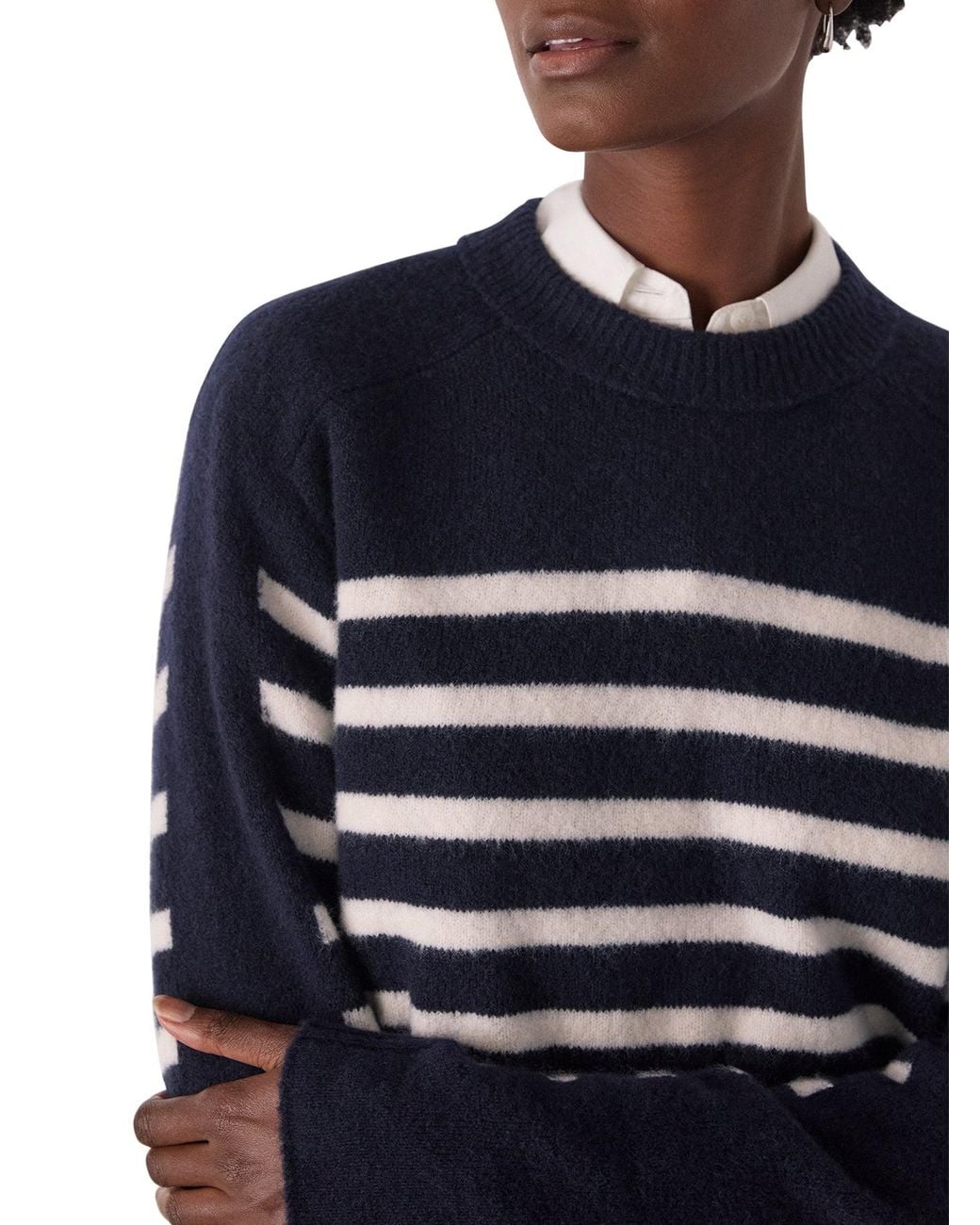 Whistles Blue Contrast Stripe Knit, Wool