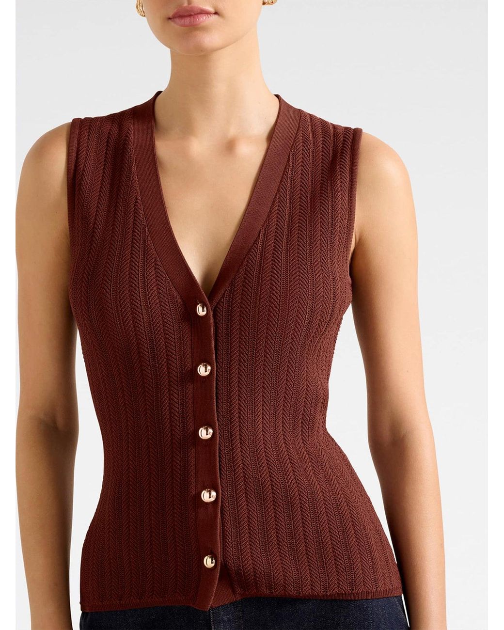 Forever New Brown Ivy Pointelle Waistcoat