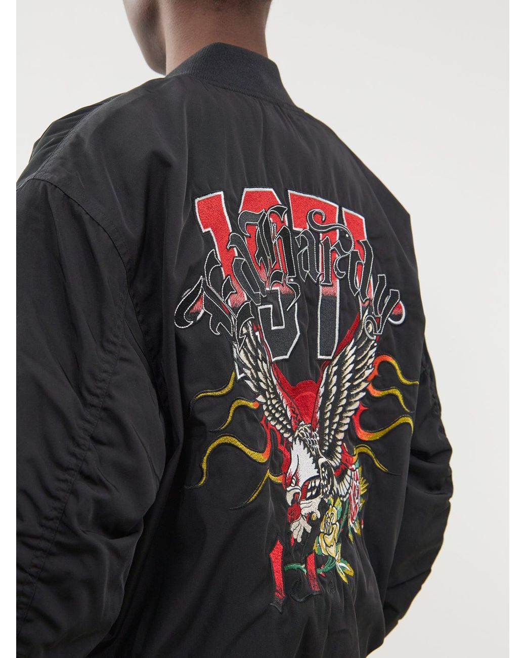 Ed Hardy Black Gothic Flaming Eagle Ruched Sleeve Bomber Jacket