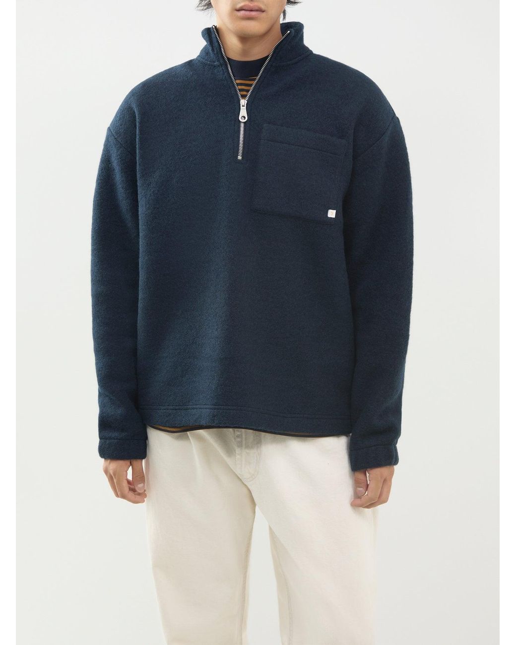 Farah Blue Howard Wool Blend Quarter-Zip Jumper for men