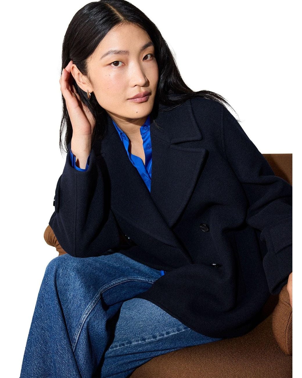 Whistles Blue Double Breasted Pea Coat