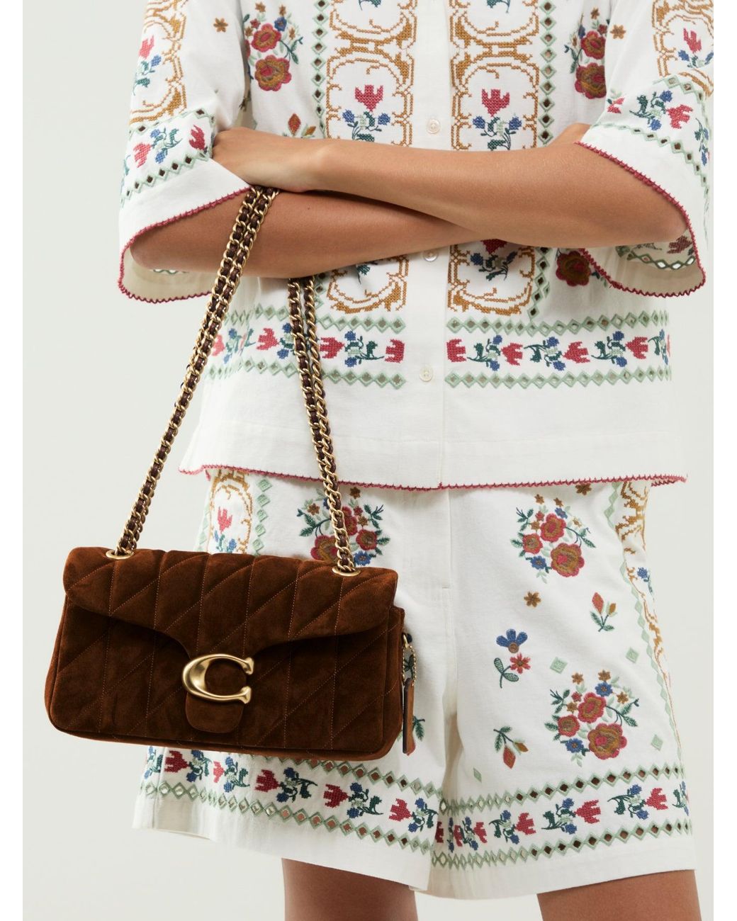 COACH Brown Suede Quilted Tabby Shoulder Bag 26 With Chain