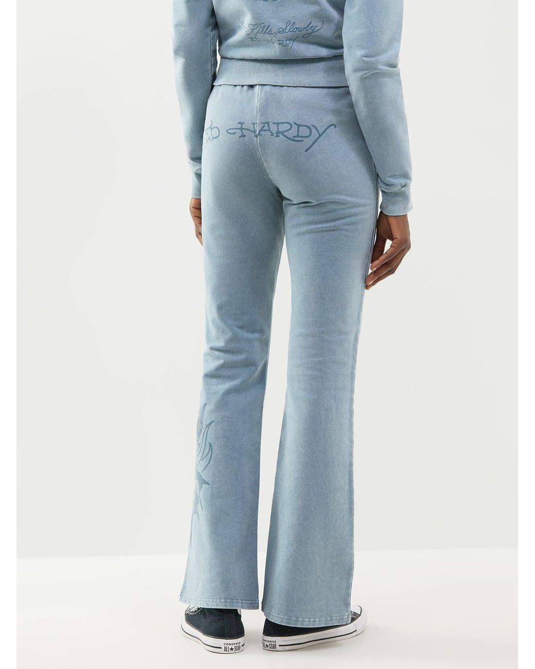 Ed Hardy Blue Cross & Thorns Flared Joggers