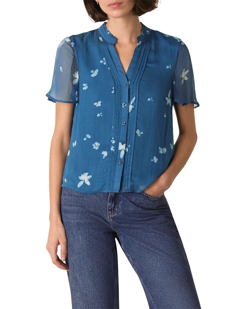 Whistles Blue Sun Bleached Floral Blouse, Viscose