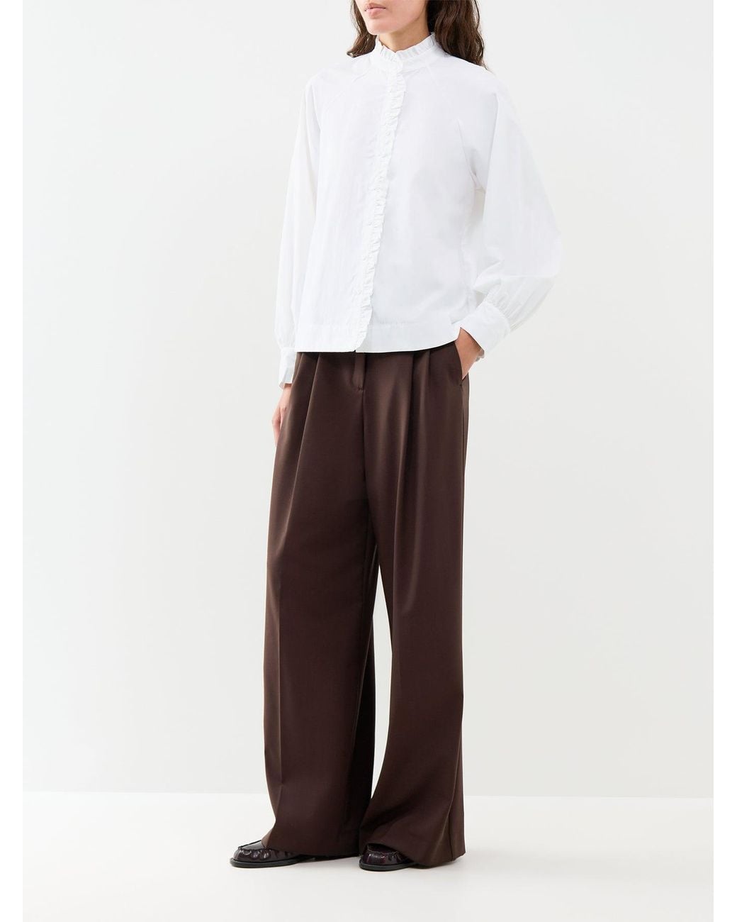 Soya Concept White Netti 138 Organic Blend Frill Neck Shirt