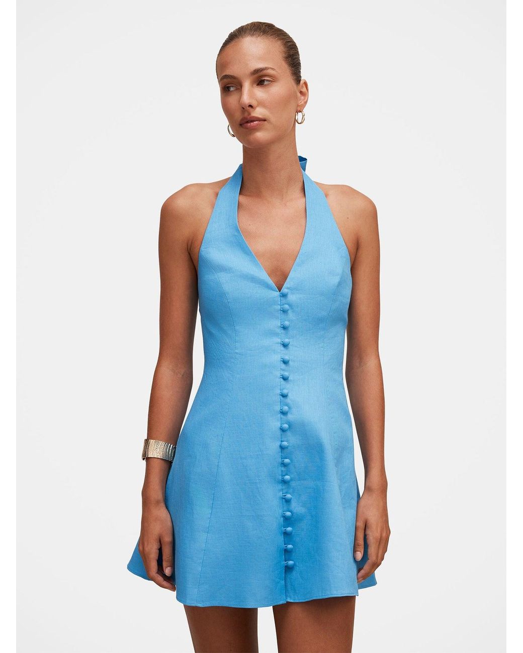 Forever New Blue Ina Button Front Halter Neck Mini Dress