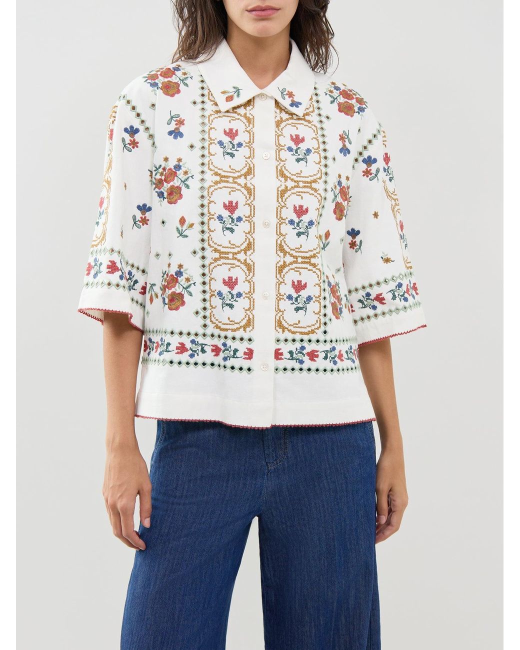 Weekend by Maxmara White Farsa Cross-Stitch Shirt