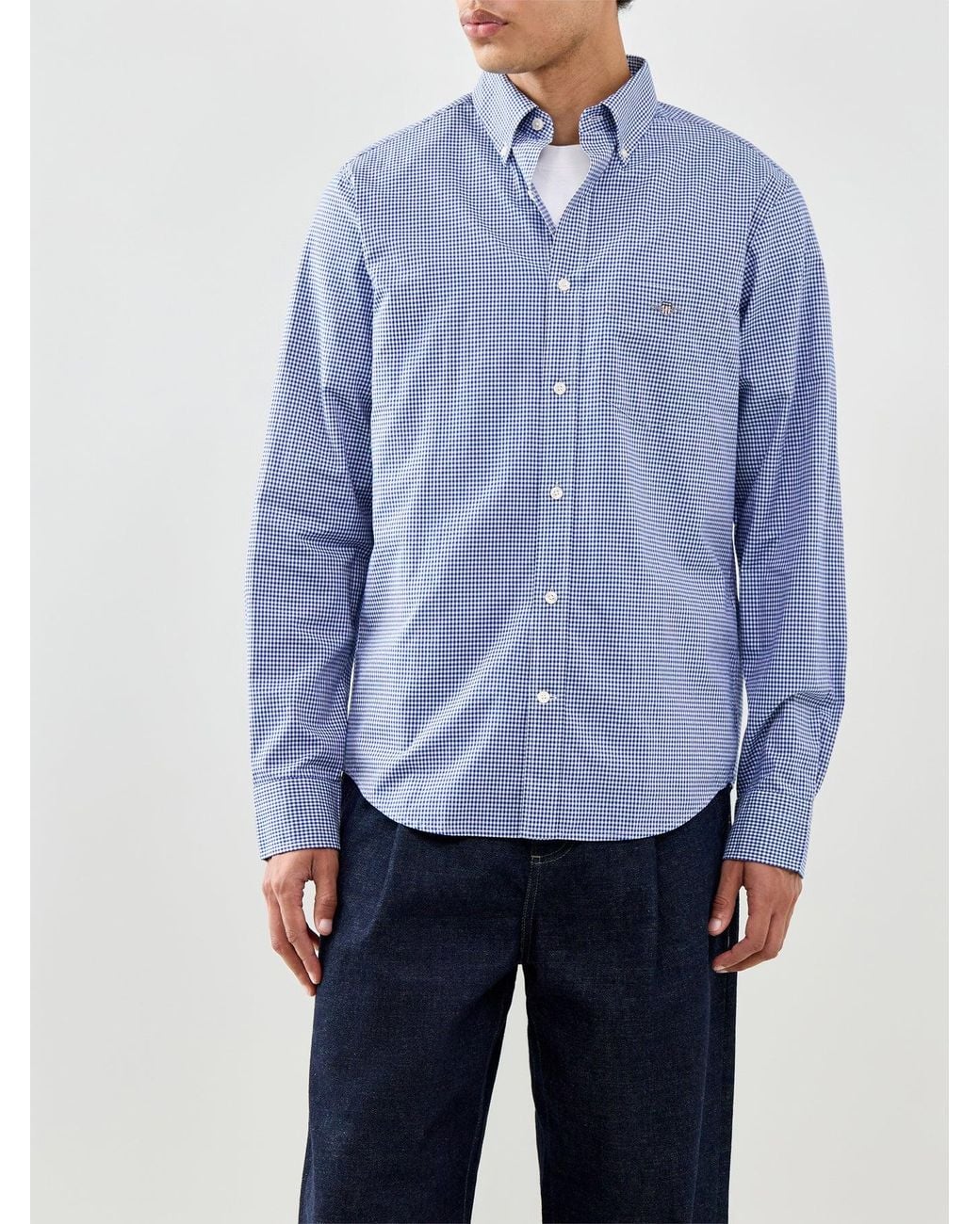 Gant Blue Classic Poplin Gingham Shirt for men