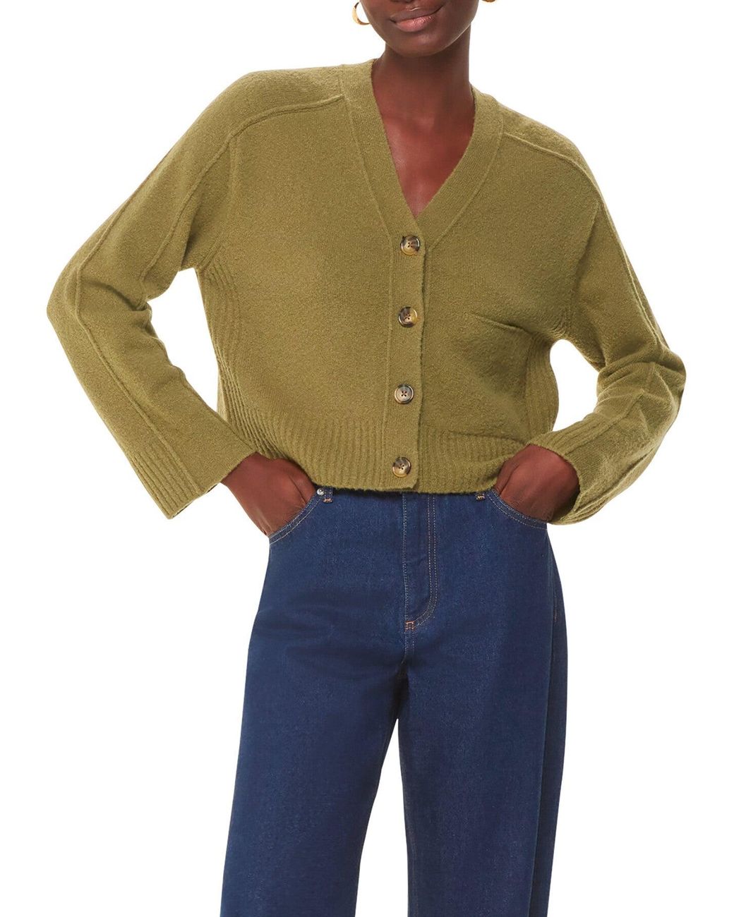 Whistles Green Women's Wool Mix Pocket Cardigan
